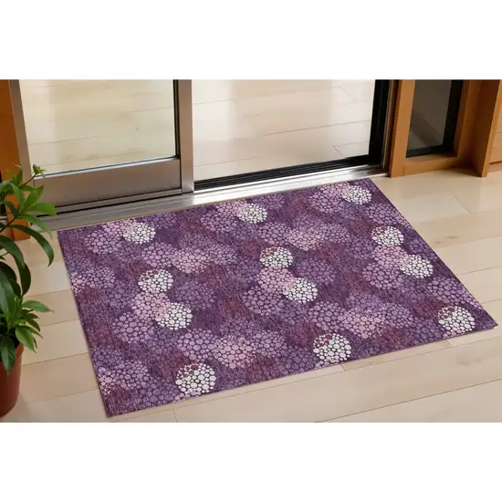 Eggplant Lavender And Ivory Polka Dot Washable Indoor Outdoor Area Rug Photo 1