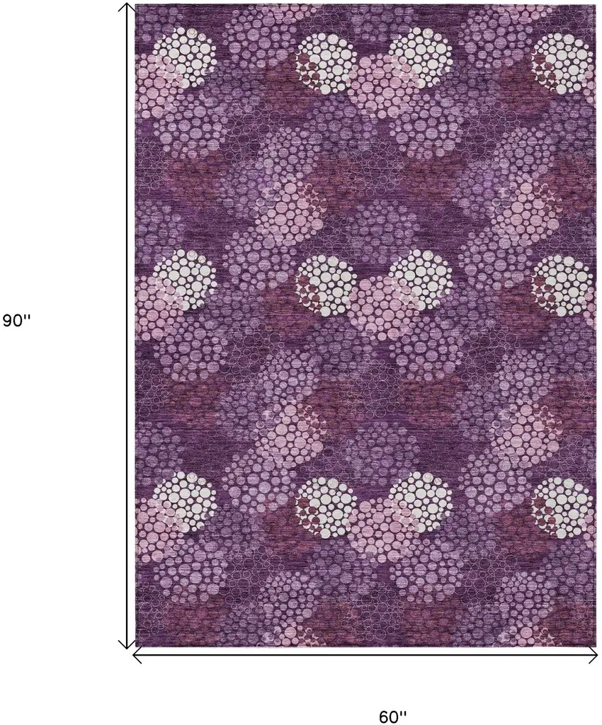 Eggplant Lavender And Ivory Polka Dot Washable Indoor Outdoor Area Rug Photo 3