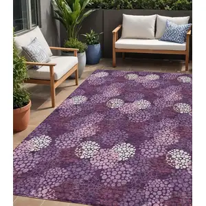 Photo of Eggplant Lavender And Ivory Polka Dot Washable Indoor Outdoor Area Rug