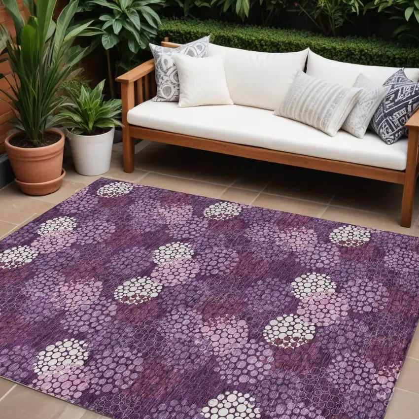 Eggplant Lavender And Ivory Polka Dot Washable Indoor Outdoor Area Rug Photo 1