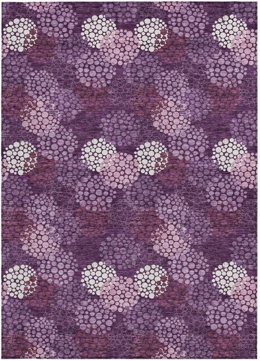 Eggplant Lavender And Ivory Polka Dot Washable Indoor Outdoor Area Rug Photo 7