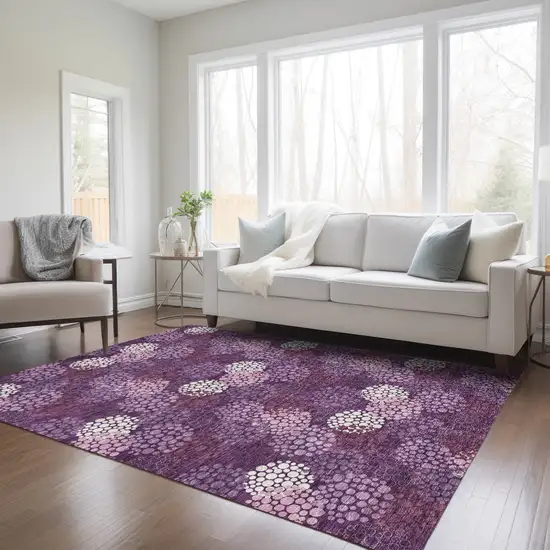 Eggplant Lavender And Ivory Polka Dot Washable Indoor Outdoor Area Rug Photo 9