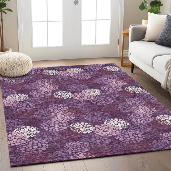 Eggplant Lavender And Ivory Polka Dot Washable Indoor Outdoor Area Rug Photo 9