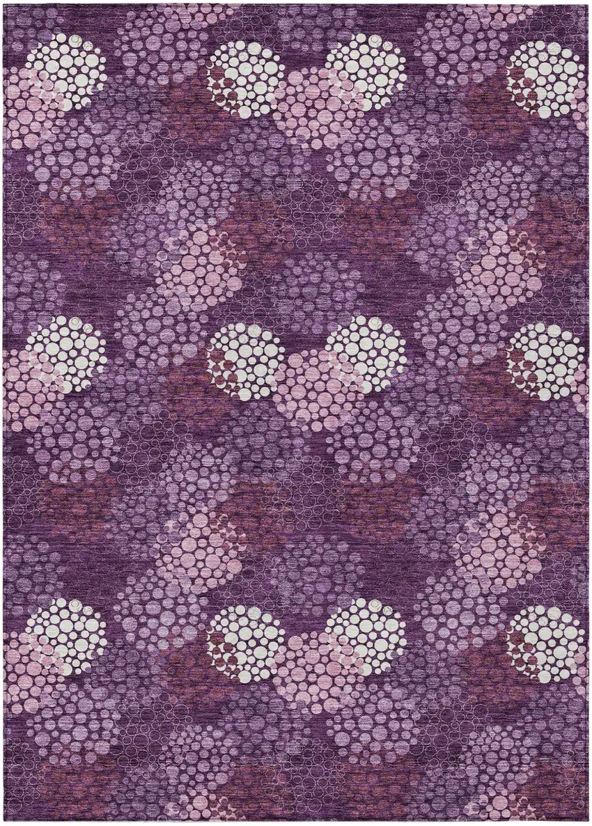 Eggplant Lavender And Ivory Polka Dot Washable Indoor Outdoor Area Rug Photo 2