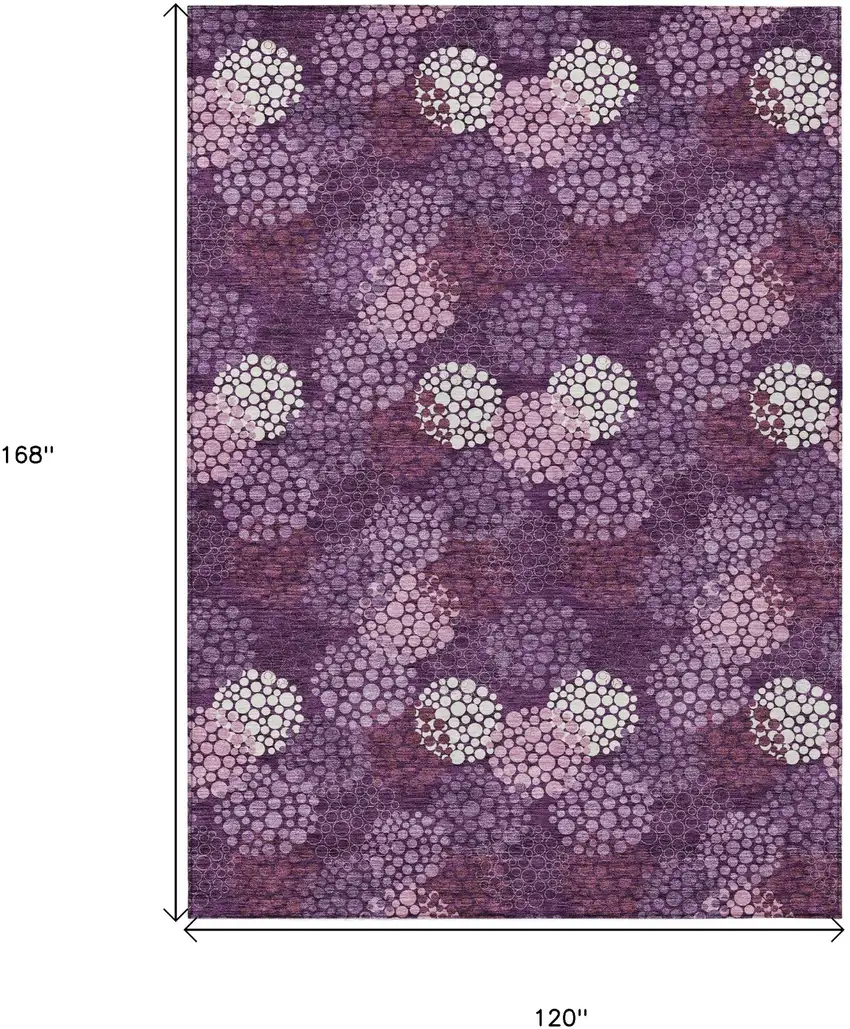 Eggplant Lavender And Ivory Polka Dot Washable Indoor Outdoor Area Rug Photo 3