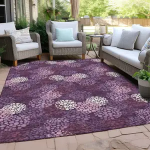 Photo of Eggplant Lavender And Ivory Polka Dot Washable Indoor Outdoor Area Rug