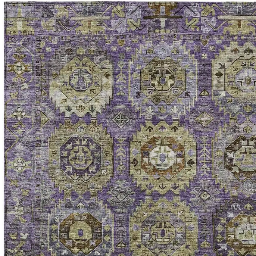 Eggplant Lavender And Olive Green Medallion Washable Indoor Outdoor Area Rug Photo 4