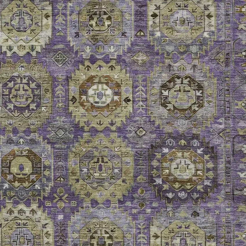 Eggplant Lavender And Olive Green Medallion Washable Indoor Outdoor Area Rug Photo 3
