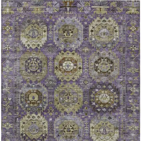 Eggplant Lavender And Olive Green Medallion Washable Indoor Outdoor Area Rug Photo 4