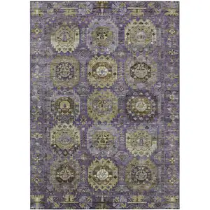 Photo of Eggplant Lavender And Olive Green Medallion Washable Indoor Outdoor Area Rug
