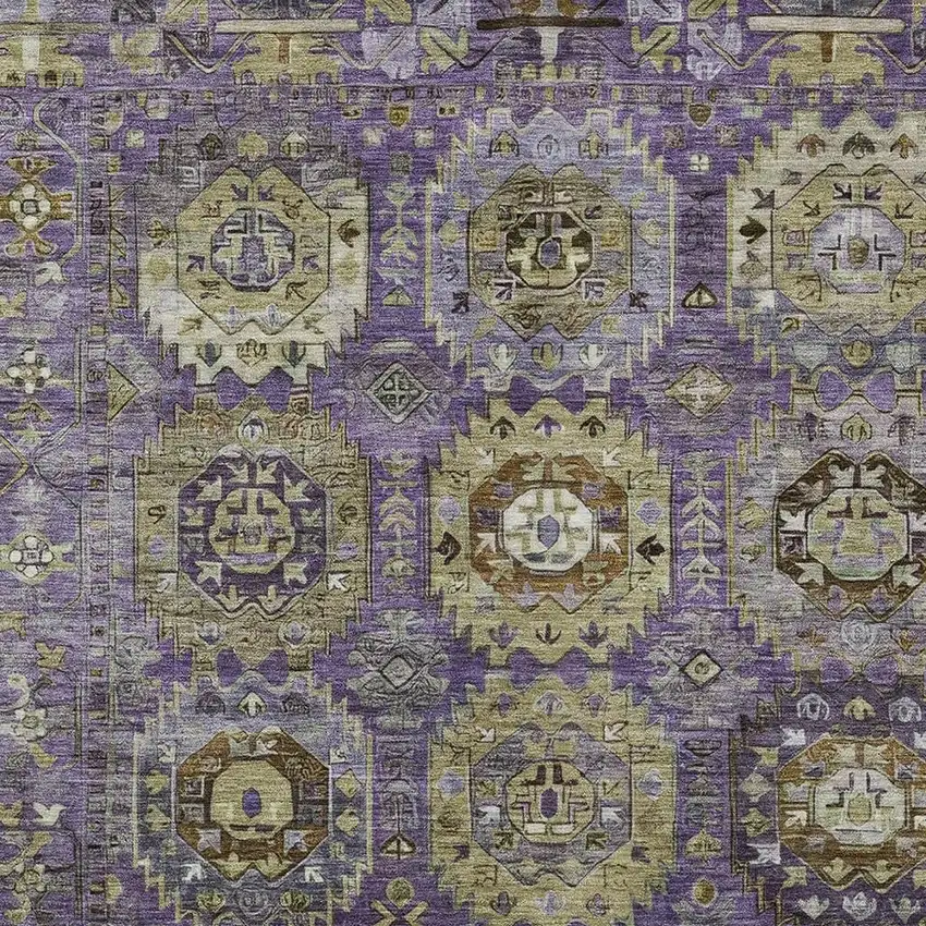 Eggplant Lavender And Olive Green Medallion Washable Indoor Outdoor Area Rug Photo 3