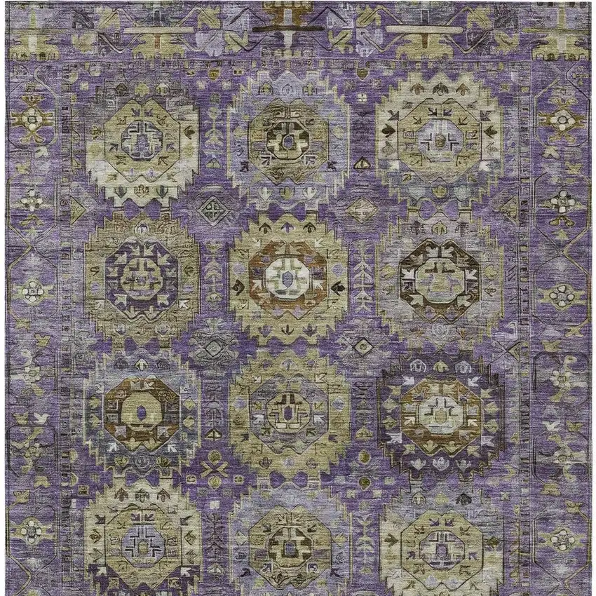 Eggplant Lavender And Olive Green Medallion Washable Indoor Outdoor Area Rug Photo 4