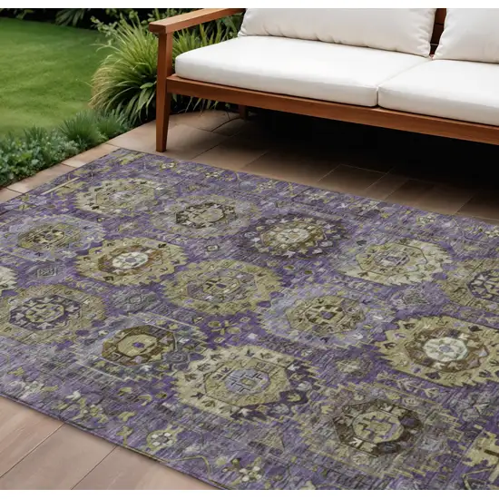 Eggplant Lavender And Olive Green Medallion Washable Indoor Outdoor Area Rug Photo 2