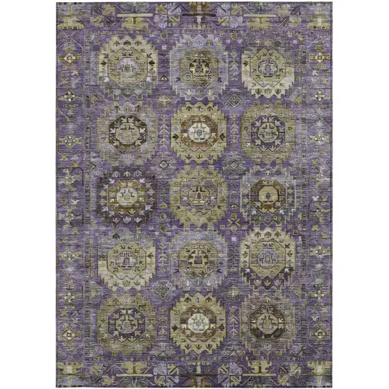 Eggplant Lavender And Olive Green Medallion Washable Indoor Outdoor Area Rug Photo 4
