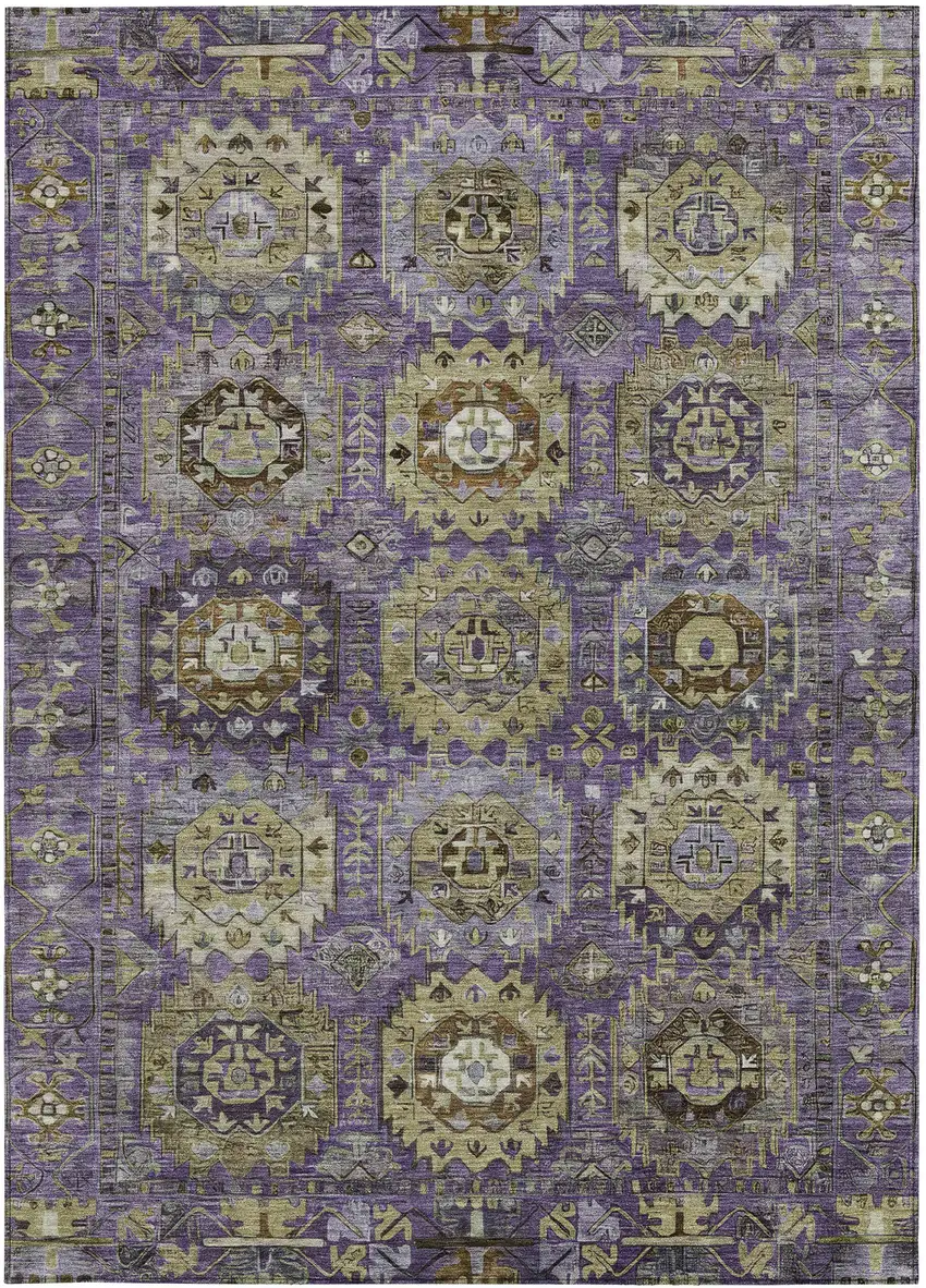 Eggplant Lavender And Olive Green Medallion Washable Indoor Outdoor Area Rug Photo 4