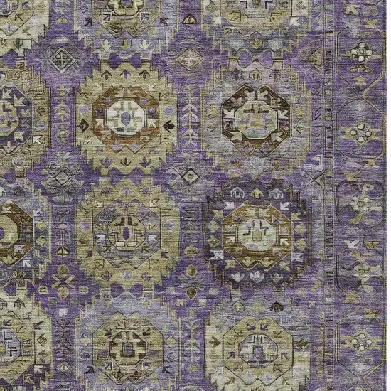Eggplant Lavender And Olive Green Medallion Washable Indoor Outdoor Area Rug Photo 3