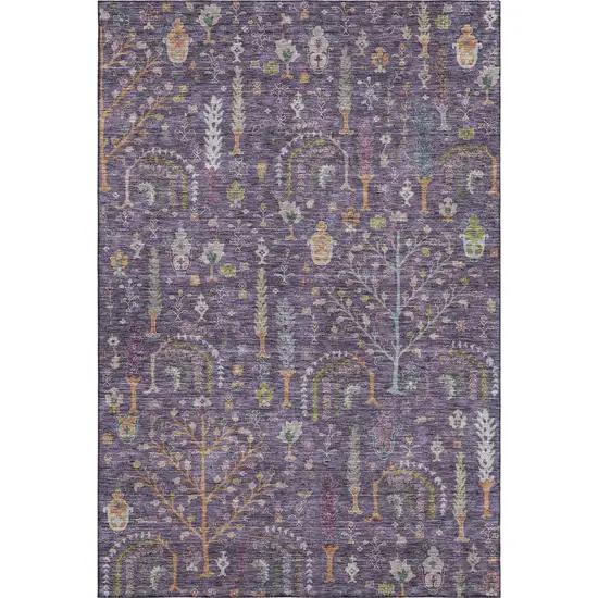 Eggplant Orange And Green Floral Washable Area Rug With UV Protection Photo 6