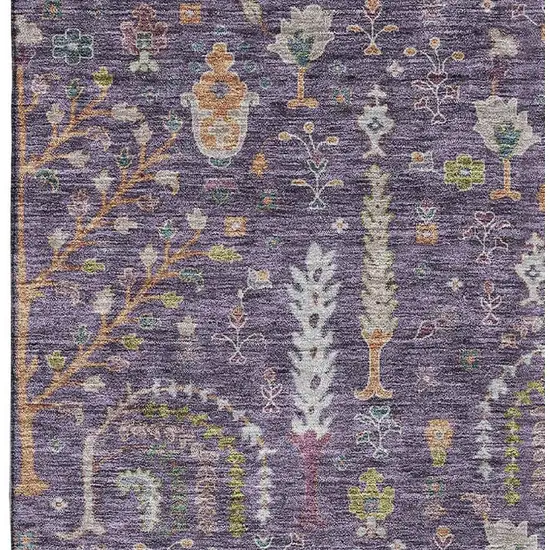 Eggplant Orange And Green Floral Washable Area Rug With UV Protection Photo 5