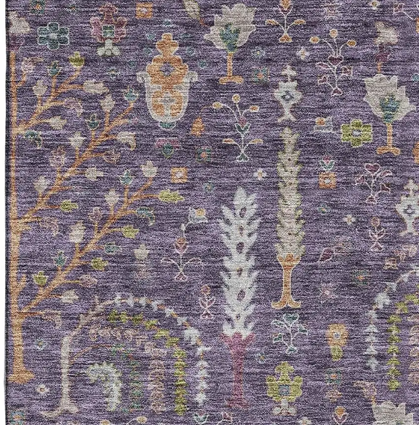 Eggplant Orange And Green Floral Washable Area Rug With UV Protection Photo 5