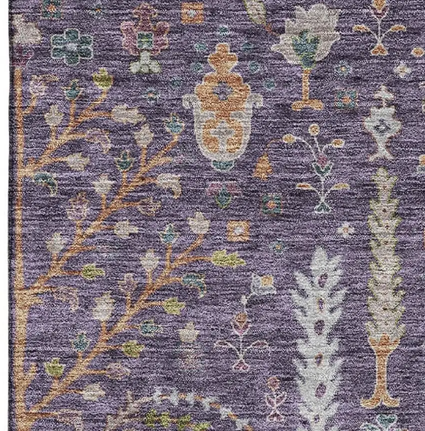 Eggplant Orange And Green Floral Washable Area Rug With UV Protection Photo 4