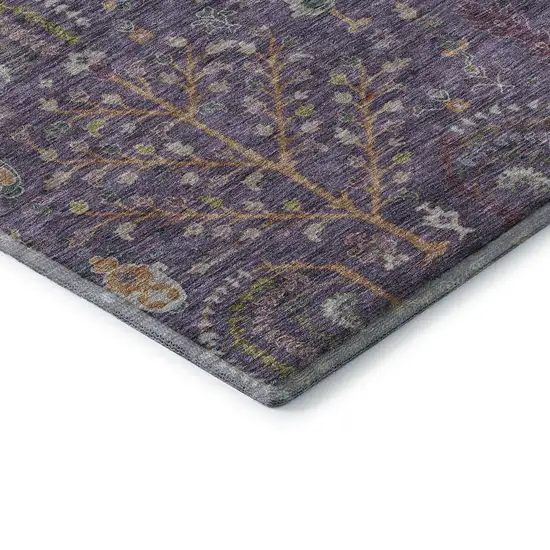 Eggplant Orange And Green Floral Washable Area Rug With UV Protection Photo 7