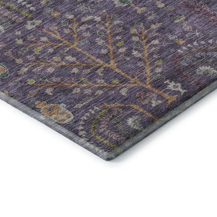 Eggplant Orange And Green Floral Washable Area Rug With UV Protection Photo 7