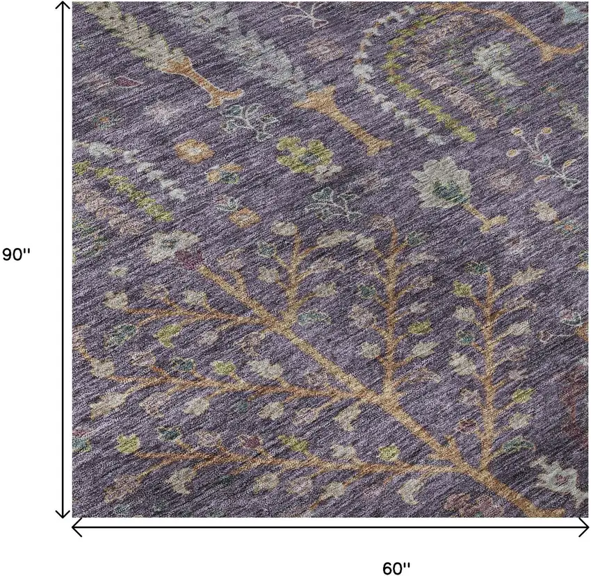 Eggplant Orange And Green Floral Washable Area Rug With UV Protection Photo 9