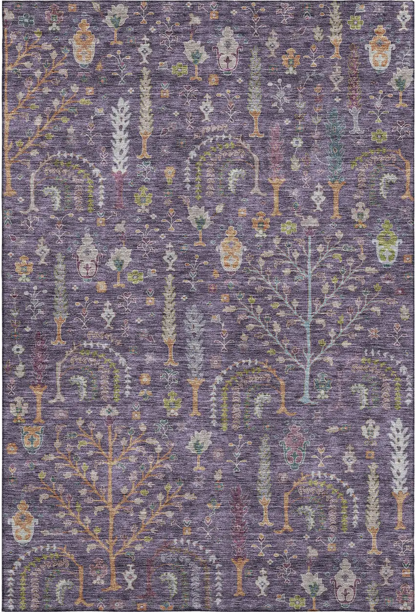 Eggplant Orange And Green Floral Washable Area Rug With UV Protection Photo 5