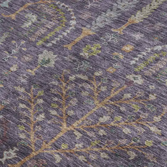 Eggplant Orange And Green Floral Washable Area Rug With UV Protection Photo 2