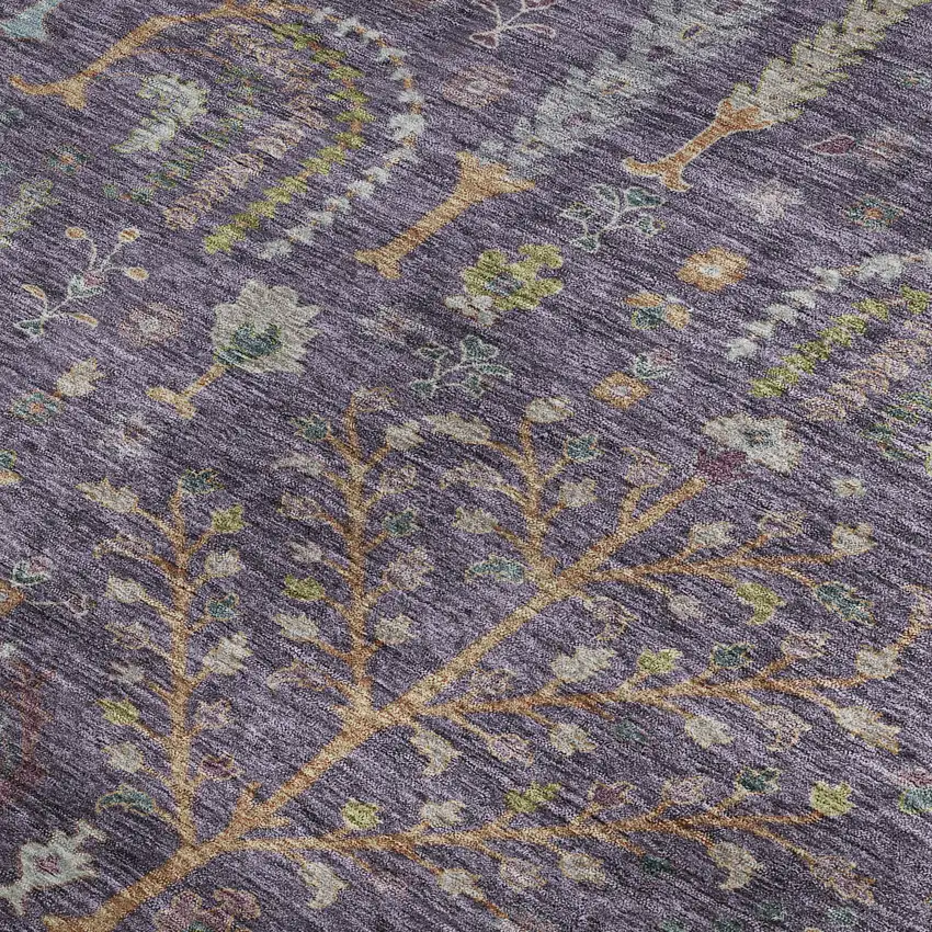 Eggplant Orange And Green Floral Washable Area Rug With UV Protection Photo 2