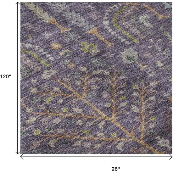 Eggplant Orange And Green Floral Washable Area Rug With UV Protection Photo 9