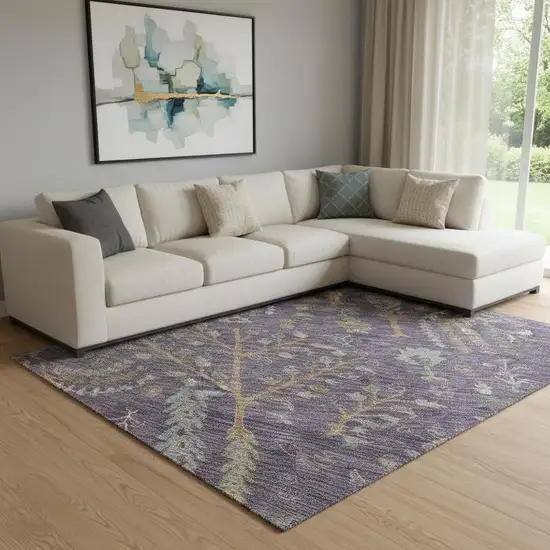 Eggplant Orange And Green Floral Washable Area Rug With UV Protection Photo 2