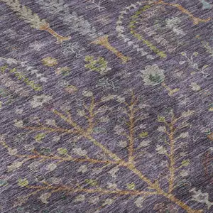 Photo of Eggplant Orange And Green Floral Washable Area Rug With UV Protection