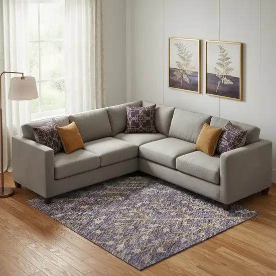 Eggplant Orange And Green Floral Washable Area Rug With UV Protection Photo 2