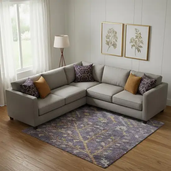 Eggplant Orange And Green Floral Washable Area Rug With UV Protection Photo 2