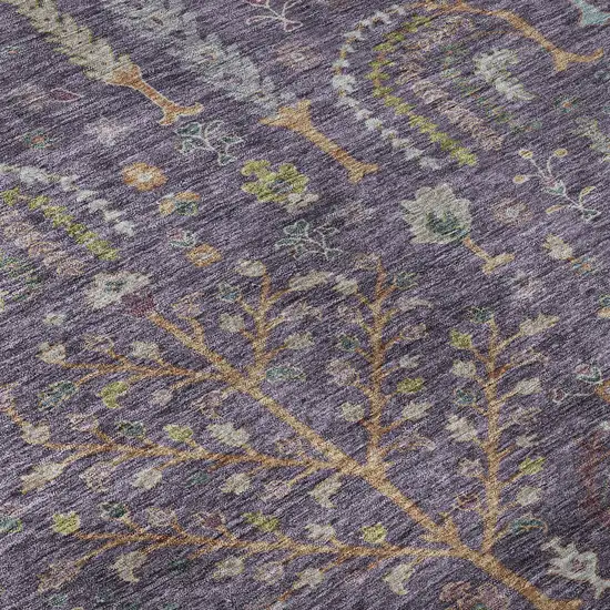 Eggplant Orange And Green Floral Washable Area Rug With UV Protection Photo 1