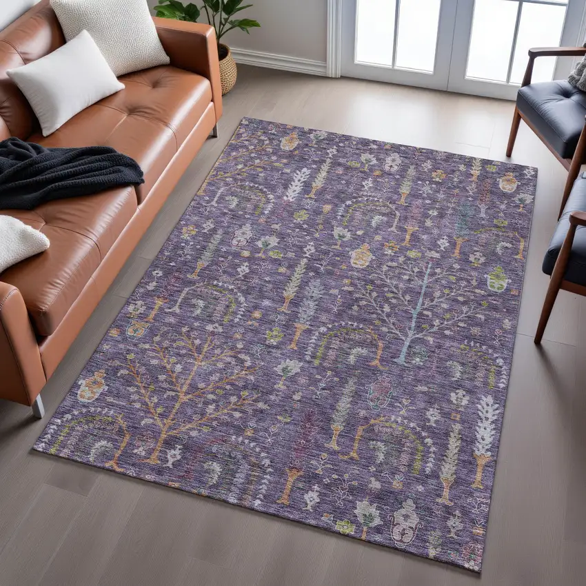 Eggplant Orange And Green Floral Washable Area Rug With UV Protection Photo 5