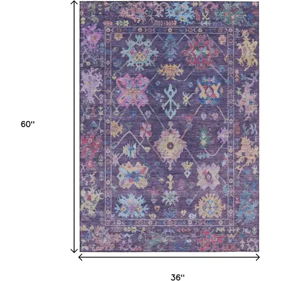 Eggplant Pink And Gold Floral Washable Indoor Outdoor Area Rug Photo 3