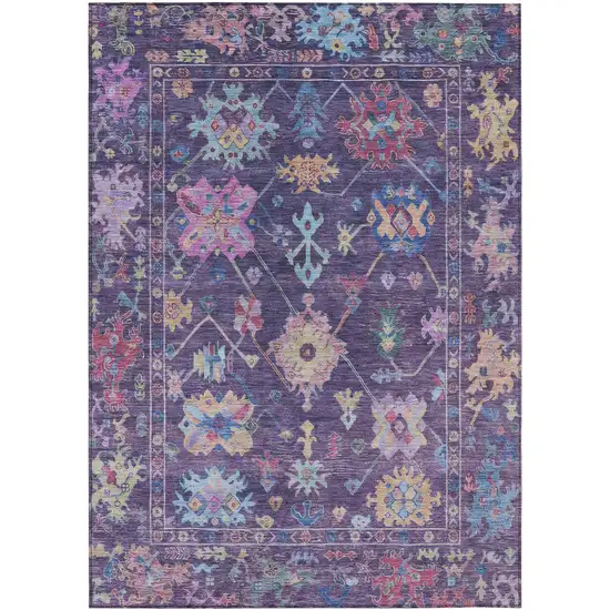 Eggplant Pink And Gold Floral Washable Indoor Outdoor Area Rug Photo 2
