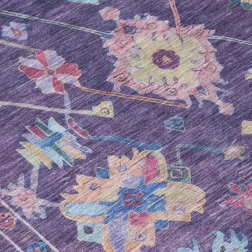 Eggplant Pink And Gold Floral Washable Indoor Outdoor Area Rug Photo 6