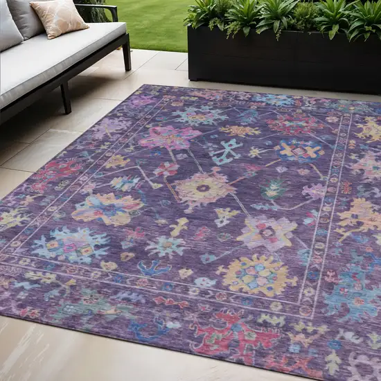 Eggplant Pink And Gold Floral Washable Indoor Outdoor Area Rug Photo 1
