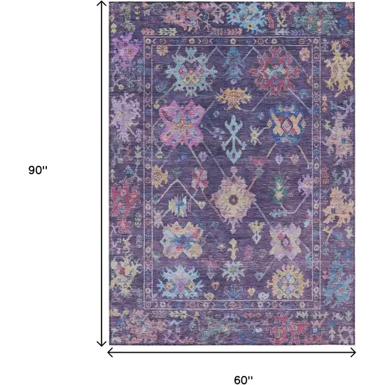 Eggplant Pink And Gold Floral Washable Indoor Outdoor Area Rug Photo 3