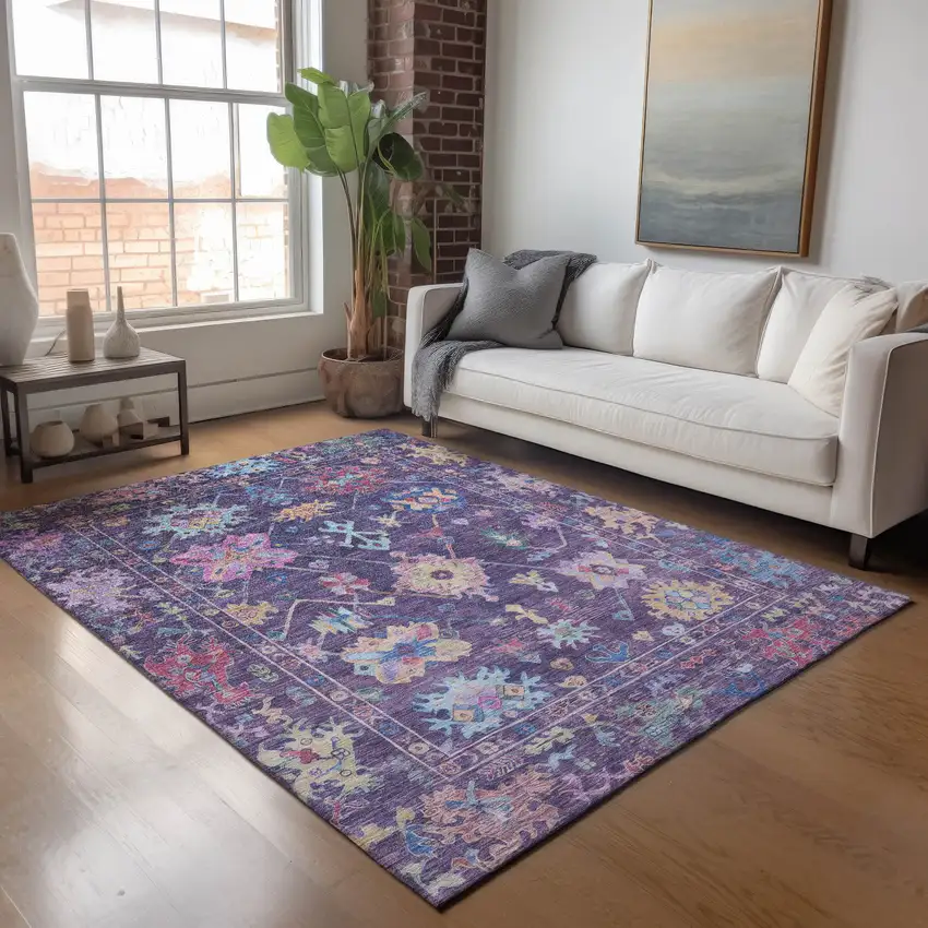 Eggplant Pink And Gold Floral Washable Indoor Outdoor Area Rug Photo 8