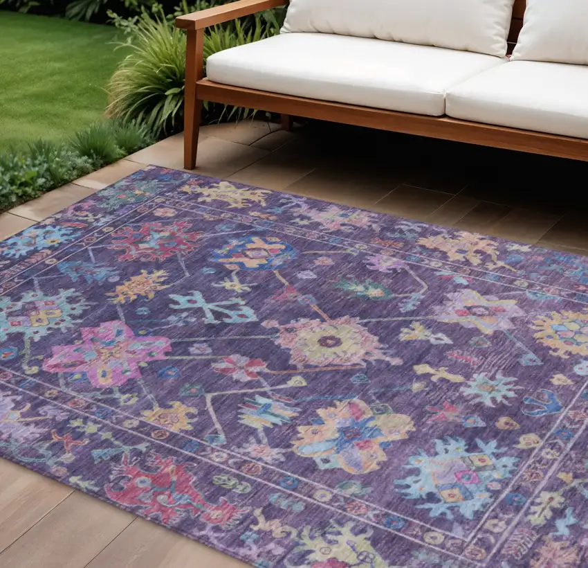 Eggplant Pink And Gold Floral Washable Indoor Outdoor Area Rug Photo 1