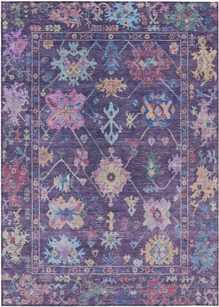 Eggplant Pink And Gold Floral Washable Indoor Outdoor Area Rug Photo 2