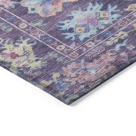 Eggplant Pink And Gold Floral Washable Indoor Outdoor Area Rug Photo 5