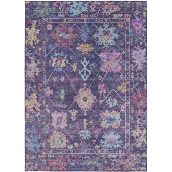Eggplant Pink And Gold Floral Washable Indoor Outdoor Area Rug Photo 4