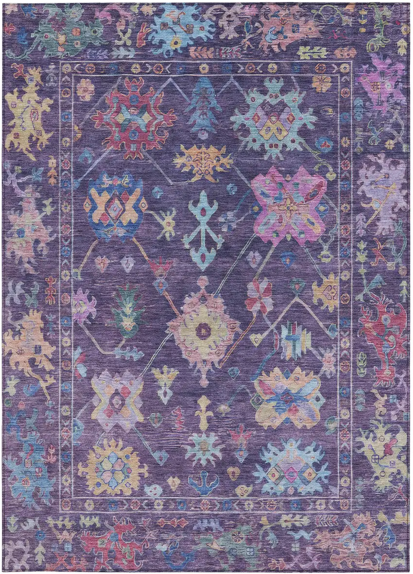 Eggplant Pink And Gold Floral Washable Indoor Outdoor Area Rug Photo 4