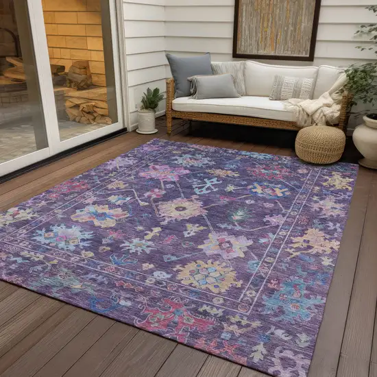 Eggplant Pink And Gold Floral Washable Indoor Outdoor Area Rug Photo 9