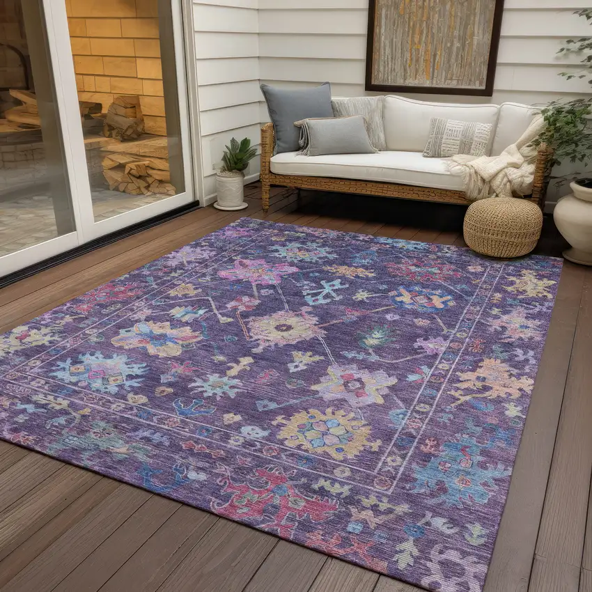 Eggplant Pink And Gold Floral Washable Indoor Outdoor Area Rug Photo 9